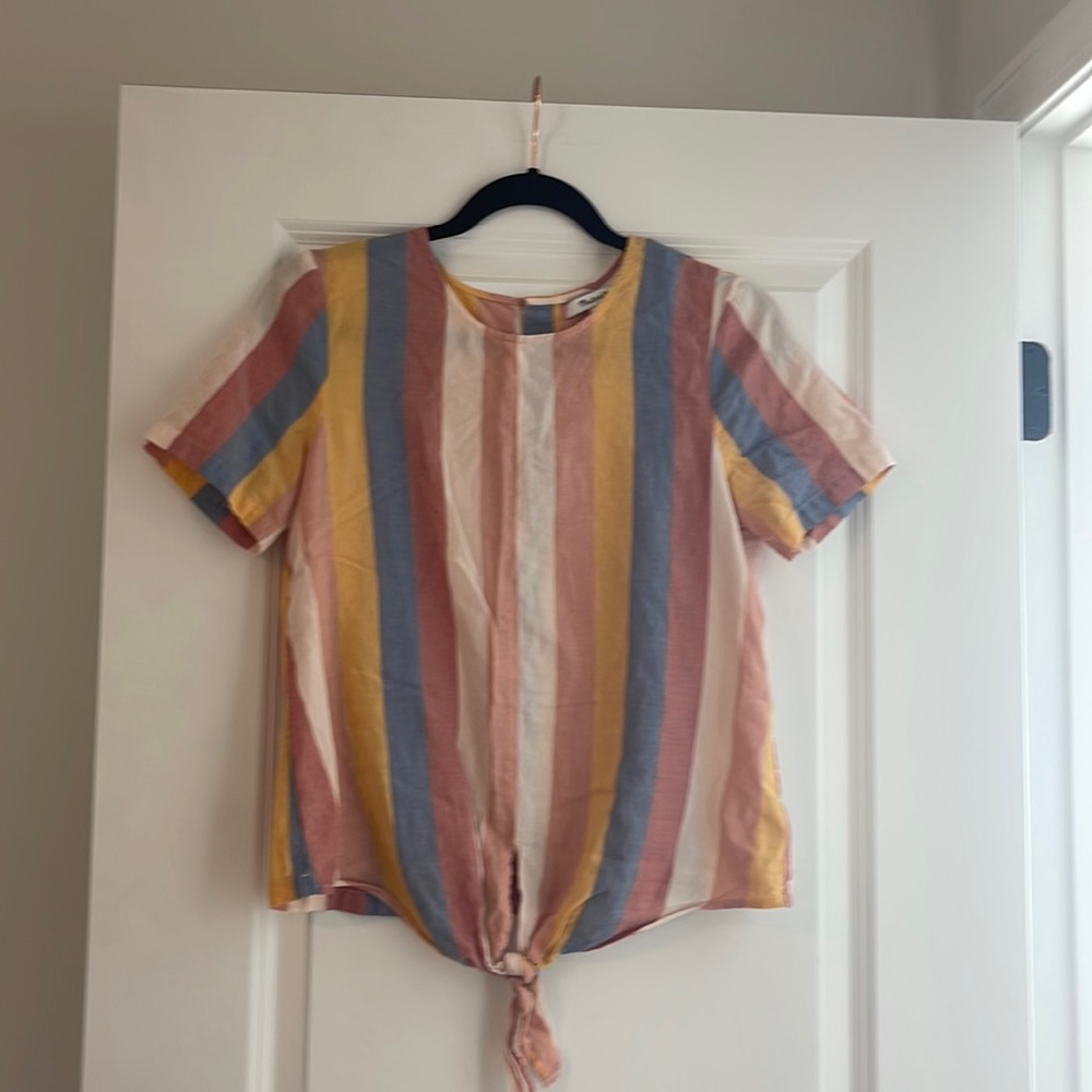 Short sleeve striped knitted blouse